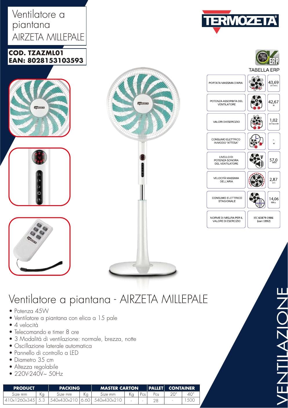 Termozeta Airzeta Millepale statiefventilator thumbnail 5