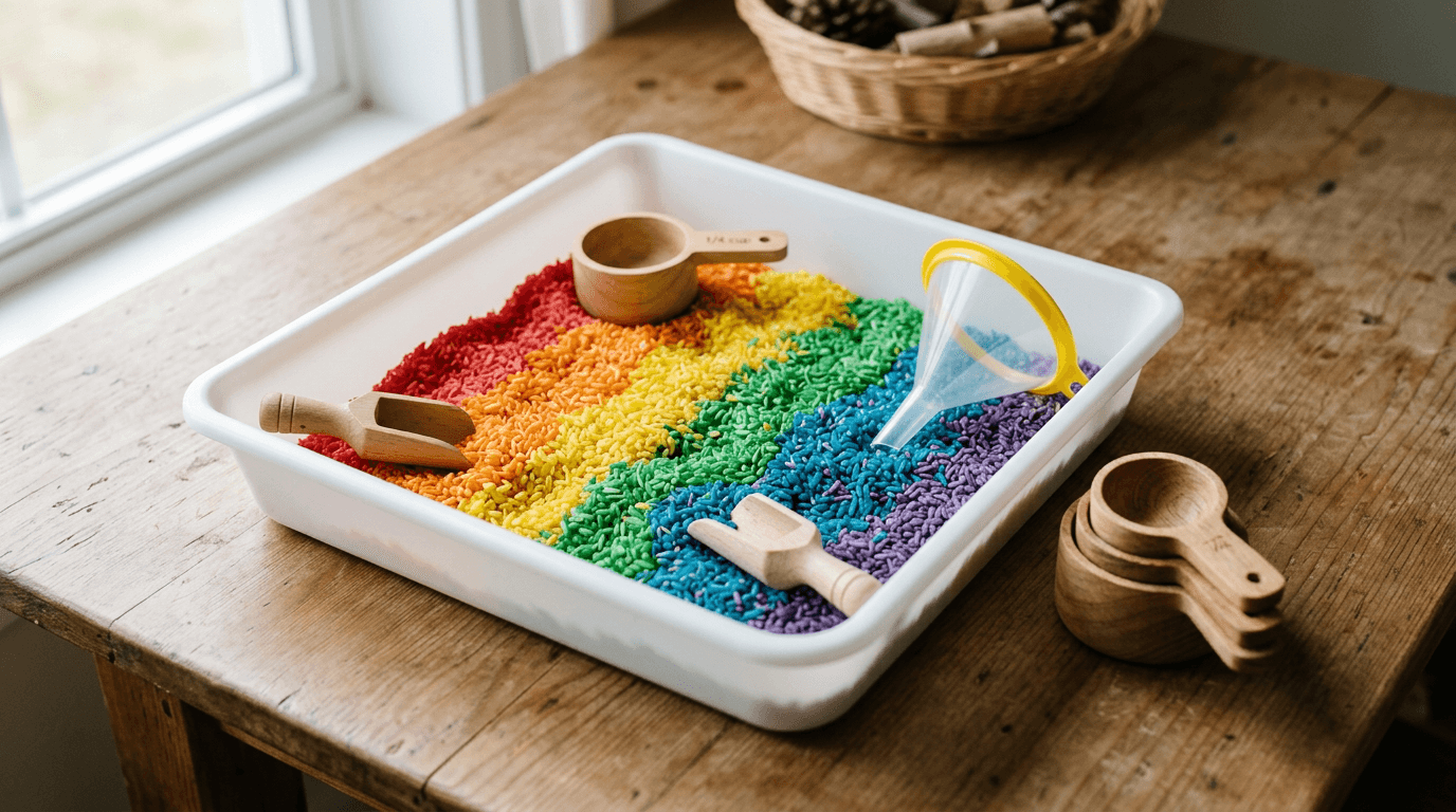 Regenboog rijst maken sensorisch spel