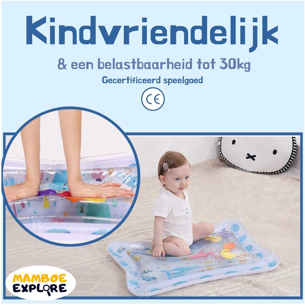 Mamboe Waterspeelmat Wit/Blauw | 70 x 50 cm | Watermat baby | Waterspeelgoed | Speelmat | Speelkleed Baby Opblaasbaar | Tummy Time | Kraamcadeau thumbnail 7