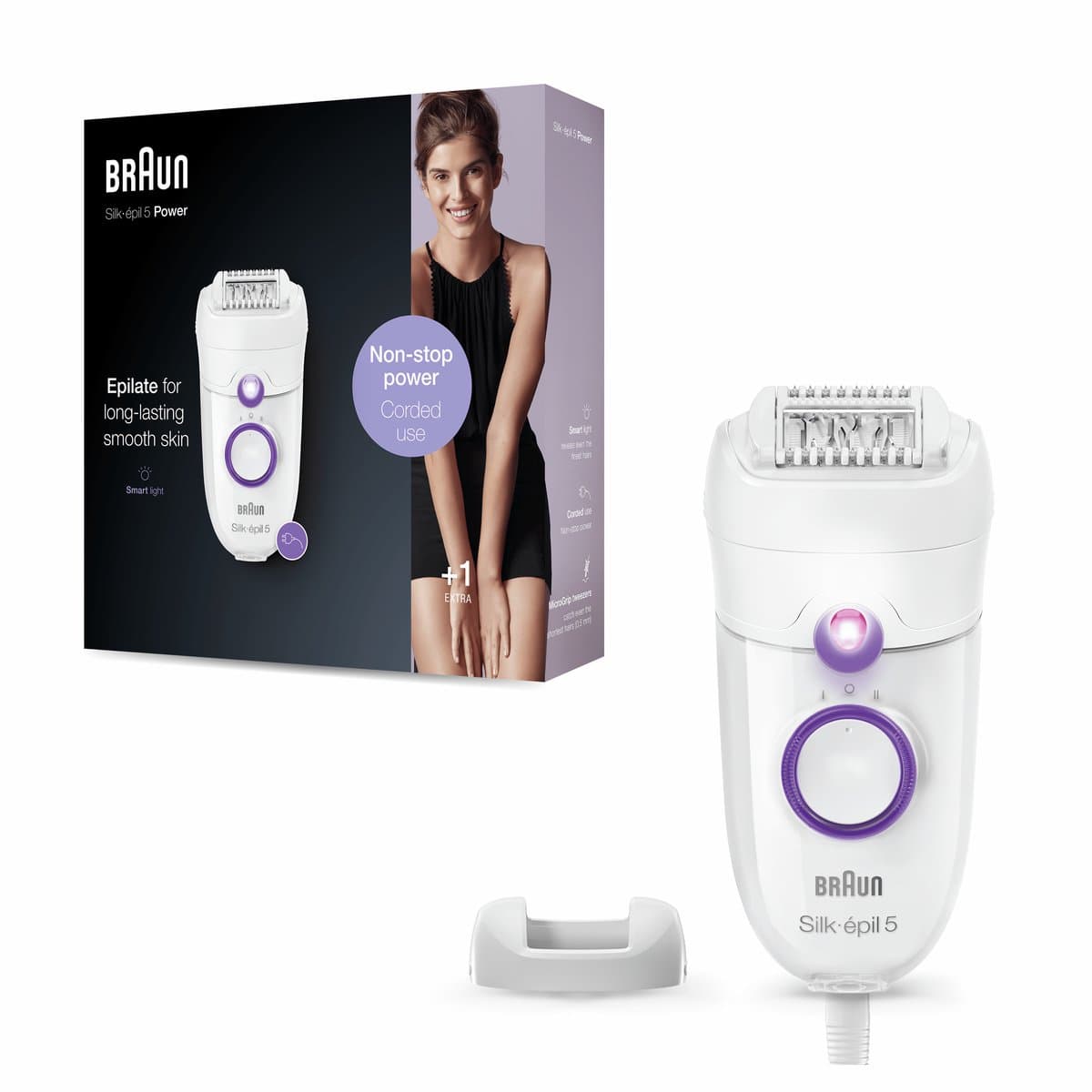Braun Silk-épil SE 5-505 Power - Elektrische epilator voor vrouwen - 28 pincetten - Met snelheidsinstelling - comfortabel epileren - Wit/Paars thumbnail 3