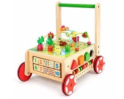Productfoto van Montessori Houten Loopwagen Baby met Activiteitenkubus