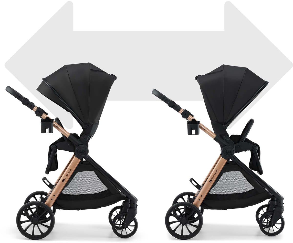 Kinderkraft VESTO 2 – 3-in-1 kinderwagen – MINK PRO 2 autostoel + adapters – Omkeerbare zitting – Reiswieg EN1466 – Zwart thumbnail 8