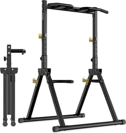 Productfoto van DH FitLife Opvouwbare Power Tower Dip Station | Vrijstaande optrekstang tot 150 kg met dipbars en haltersteunen | Krachtstation Krachttoren | Fitnessstation | Power Rack voor Thuisgym