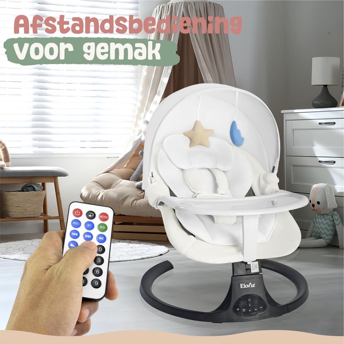 Elovia®Elektrische Baby Wiegschommel - Wipstoel - Babyschommel- Baby Swing- 5 Punts Gordel - Schommelstoel thumbnail 6