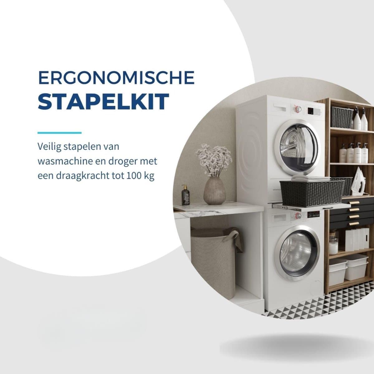 Florixa® Tussenstuk Wasmachine Droger - Stapelkit - Tussenstuk Wasmachine en Droger - Tussenstuk Wasmachine Droger Zwart - Tussenstuk Wasmachine Droger Aeg - Wit - 54cm x 60cm x 8cm thumbnail 4