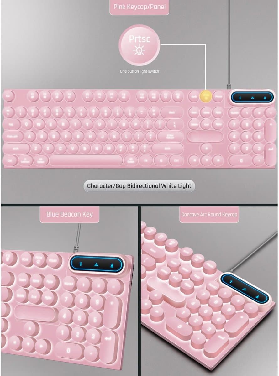 104 Toetsen Gaming Toetsenbord Bedraad Compact Multimediatoetsen Ergonomisch Desktoplaptop (PINK) . thumbnail 5