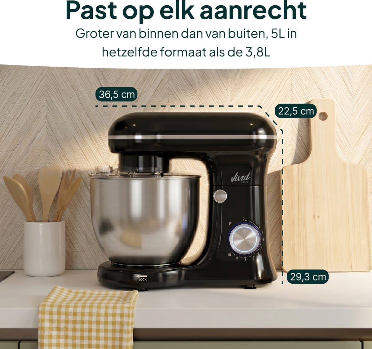 Vivid Green 1500W Keukenmixer - 5L Mengkom - 10 Snelheden - Keukenmachine - Keukenrobot - Zwart thumbnail 3