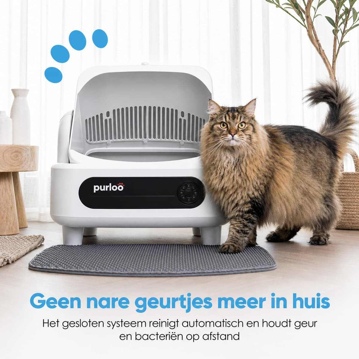 Purloo Automatische Kattenbak 65L XXL - Zelfreinigend + 100 Zakjes en Grindmat thumbnail 3