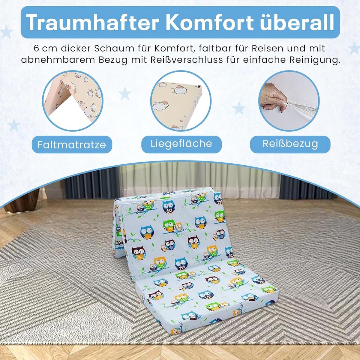 Reiswieg Matras 120x60x6 cm met Transporttas - Kinderen Slaapmatras thumbnail 4
