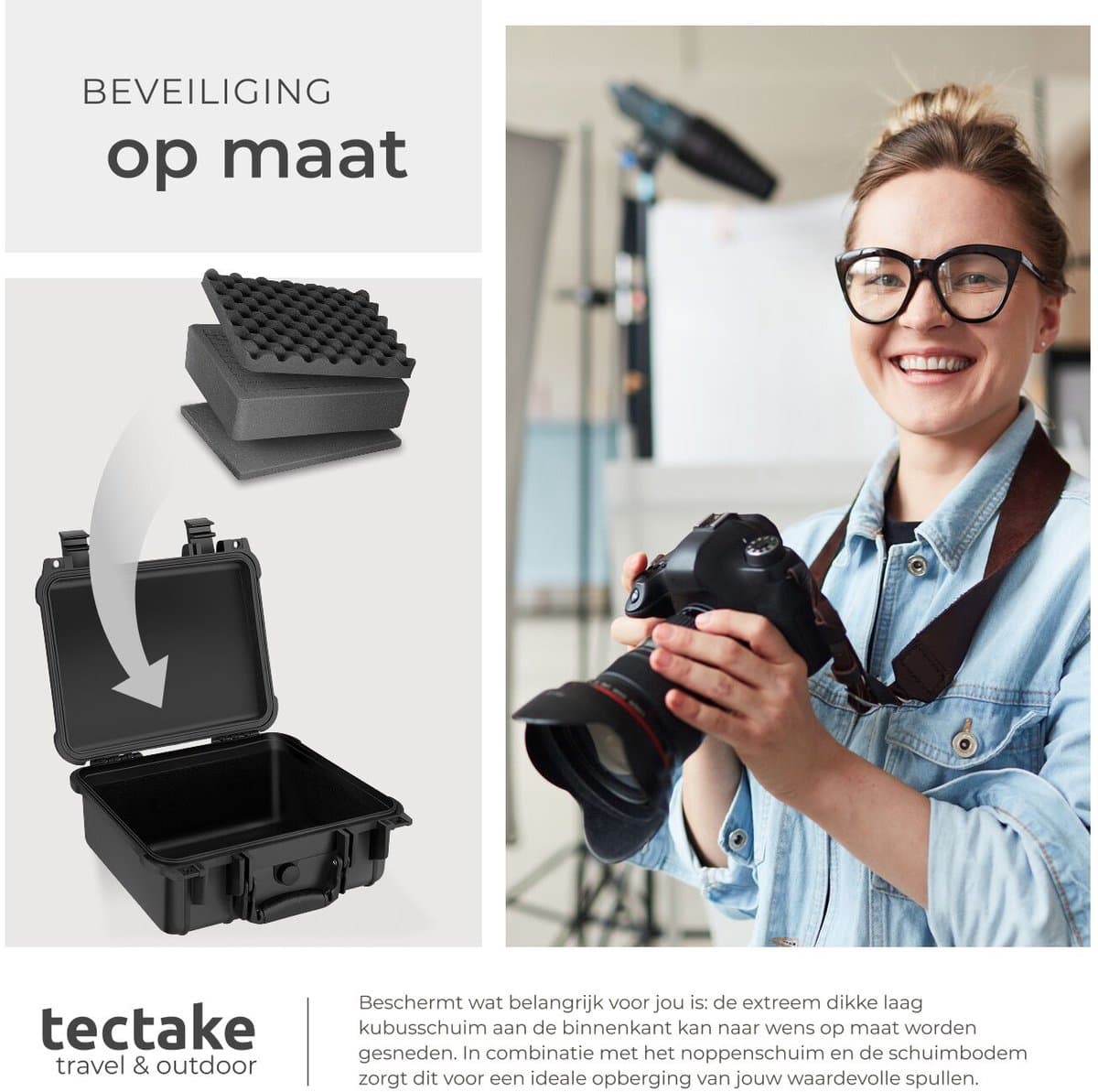tectake® Universele Koffer - Transportkoffer - Camerakoffer - Blokschuim - Waterdichte afsluitbare box voor foto's - Hardcase, opbergbox - Gereedschapskoffer - afm. 35 x 34 x 15,5 cm thumbnail 4
