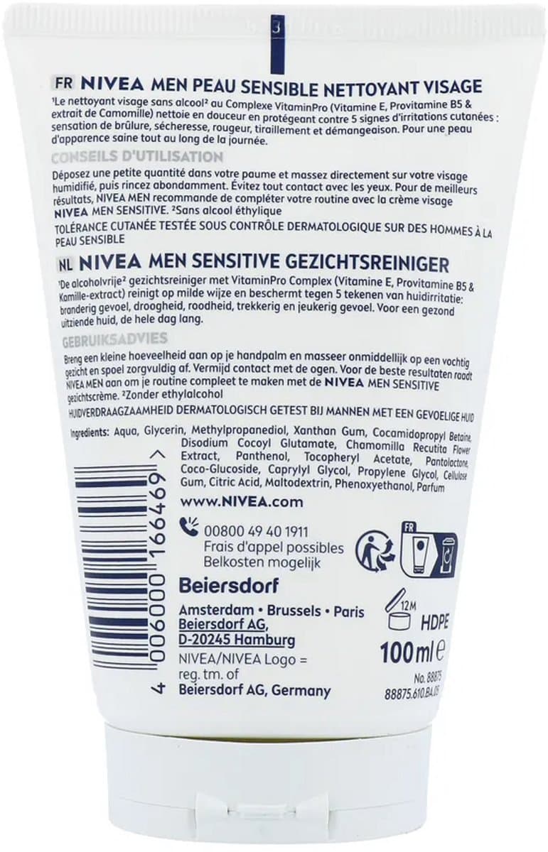NIVEA MEN Sensitive Reinigingsgel Gezicht - Gezichtsreiniger - Alcoholvrij - Face Wash Voor de Gevoelige Huid - Gezicht Wassen - 100 ml thumbnail 2