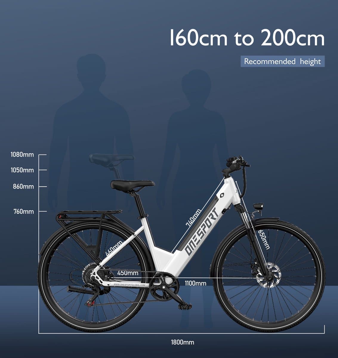 ONESPORT OT12 E-bike - 25 km/u - 27.5inch - 40km actieradius - 250W motor - 36V 13Ah accu - wit thumbnail 4