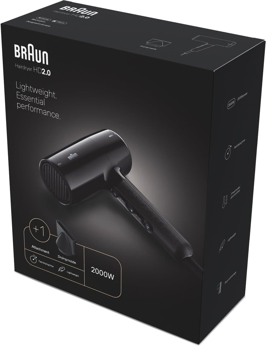 Braun HD2.0 Föhn BRHD200E - Krachtige Haardroger - Compleet met Blaasmond - Lichtgewicht - 2000W - 1.95m lang snoer thumbnail 7