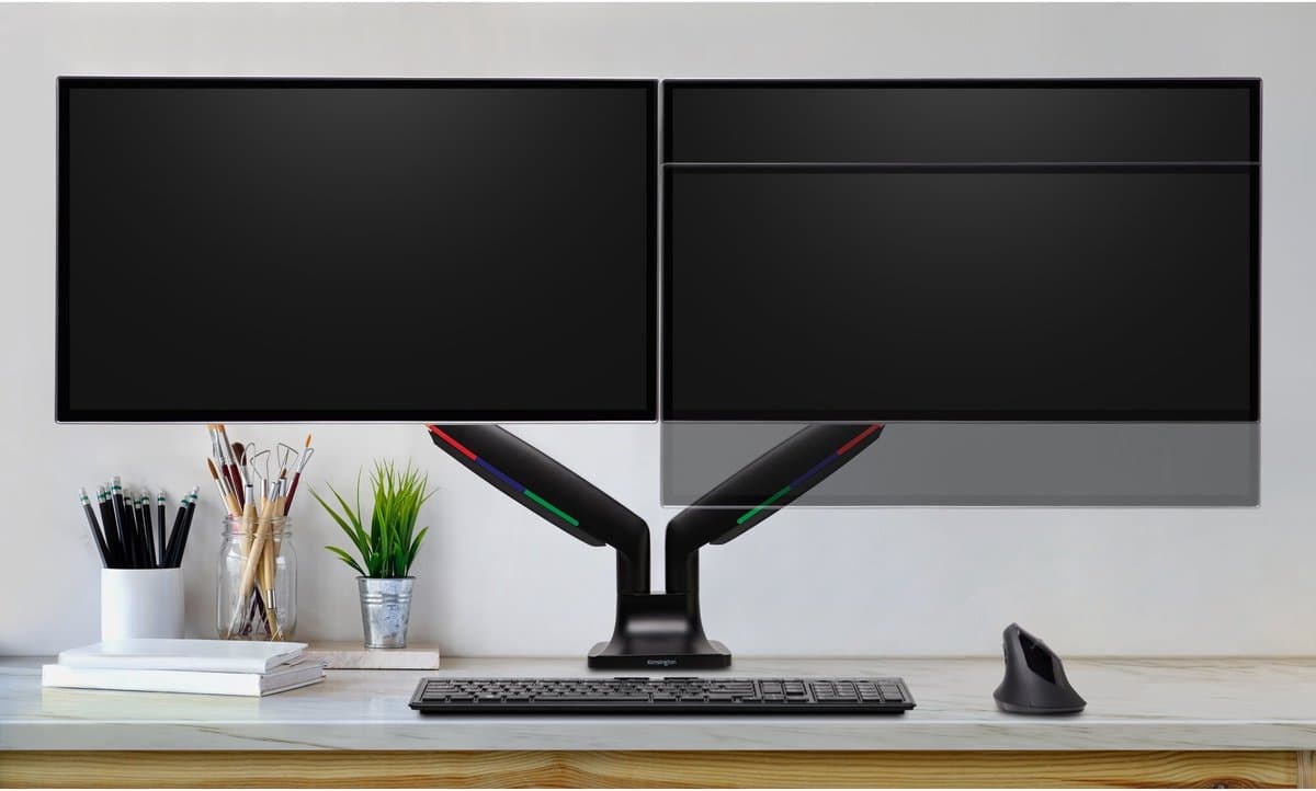 Kensington SmartFit® One-Touch Dubbele Monitor arm - Voor 2 Schermen - In Hoogte Verstelbaar - 13 tot 34" & Tot 9kg - Zwart thumbnail 4