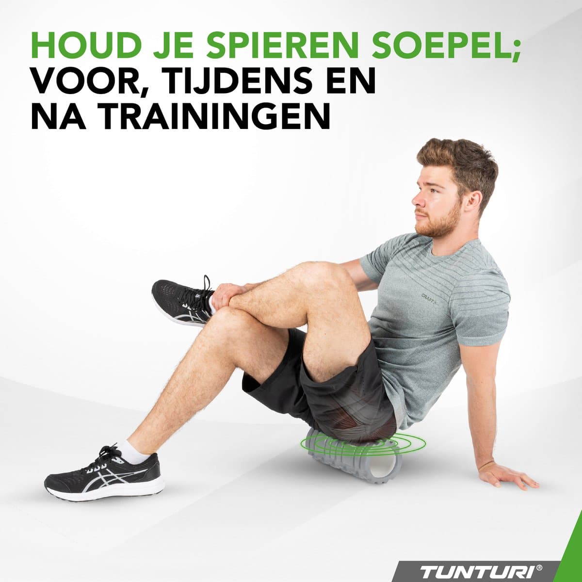 Tunturi Yoga Grid Foam Roller - Massage Roller - Foamroller - Fitness Roller - Grijs - 33cm - Incl. gratis fitness app thumbnail 6