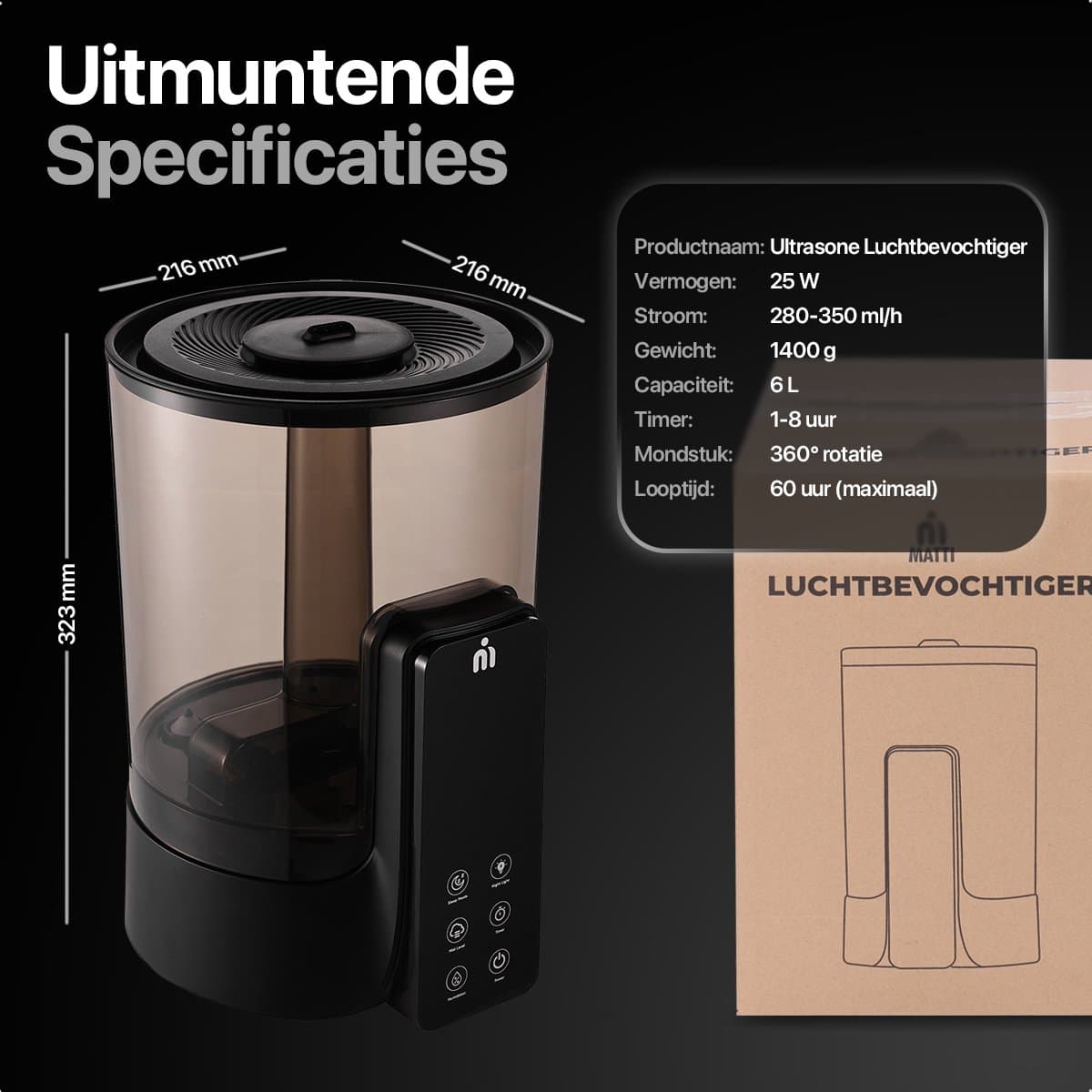 Luchtbevochtiger - Humidifier 6L - Luchtbevochtigers - Hygrometer - Ultrasone - 280ML Mist P/U thumbnail 8
