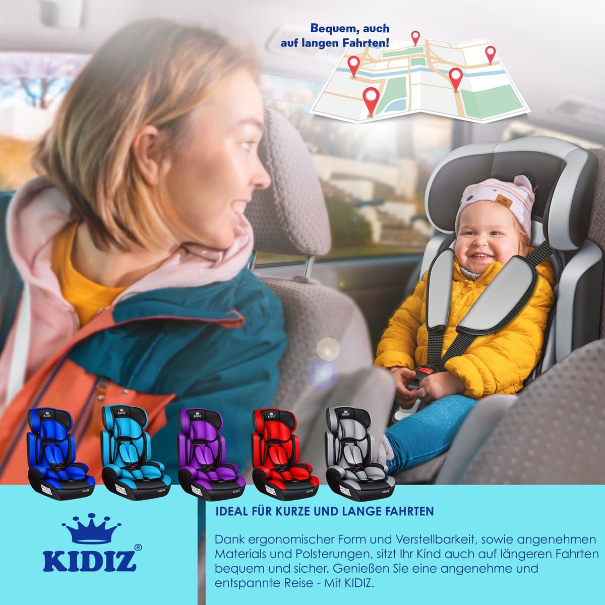 KIDIZ® kinderautostoeltje | kuip autostoeltje | 9 kg - 36 kg 1-12 jaar | groep 1/2 / 3 | universeel | goedgekeurd volgens ECE R44/04 | 6 verschillende kleuren | - Grijs thumbnail 5