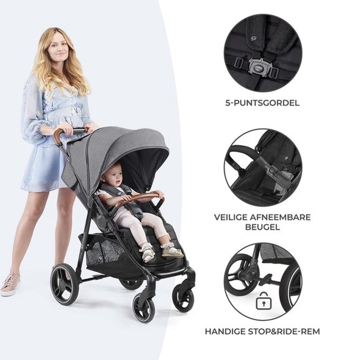 Kinderkraft GRANDE PLUS Kinderwagen – Lichtgewicht met Stalen Frame – Klik&Vouw Systeem – Grote Wielen – tot 22 kg – Zwart thumbnail 5