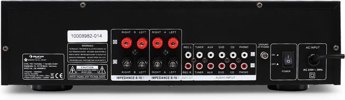 Auna Versterker, HiFi Stereo Mini Versterker, HiFi-versterker met Bass- en Treble-regelaar, 2-kanaals Audioversterker, Stereo Versterker voor Luidsprekers met Afstandsbediening, AUX, AV-receiver voor MP3 & CD thumbnail 4