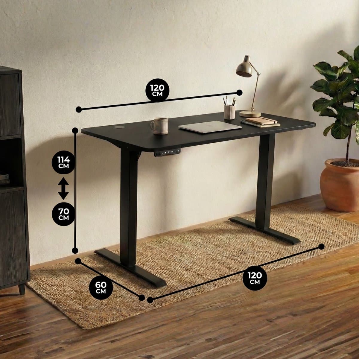 Bayt Zit Sta Bureau - Elektrisch Bureau - In Hoogte Verstelbaar Bureau - 120 x 60 cm - Zwart thumbnail 2