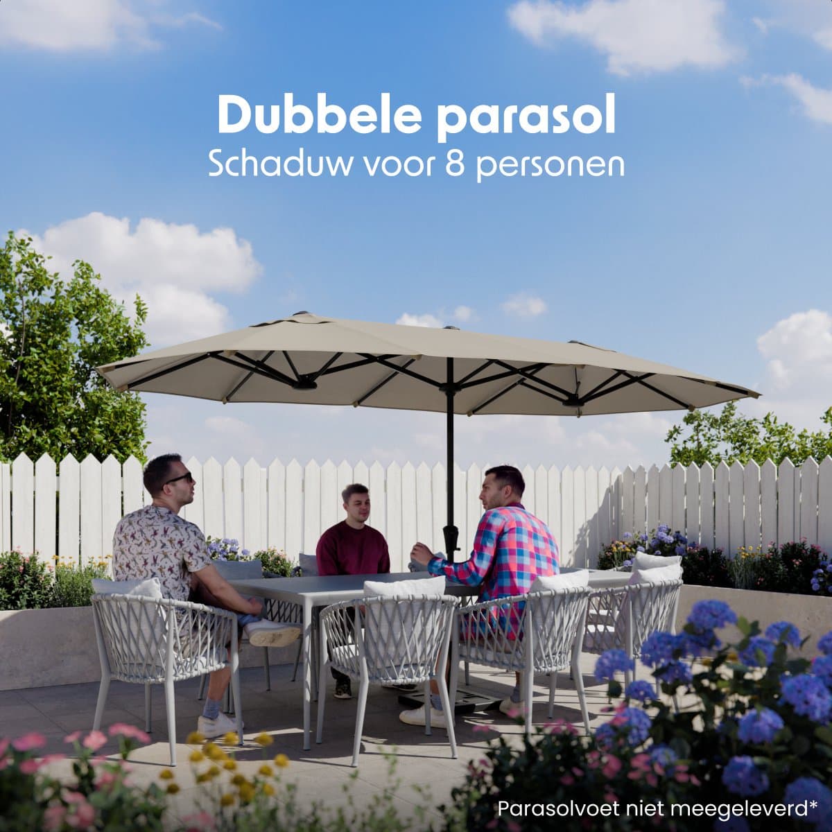 LifeGoods Dubbele Parasol - Tuin - 220x400cm - tot 8 Personen - Waterdicht - UPF50+ - Taupe thumbnail 2