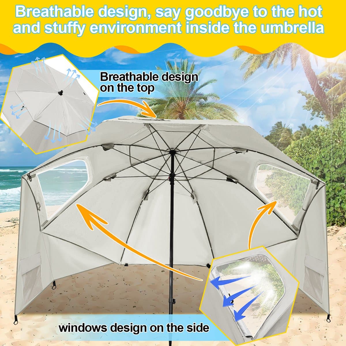 Lichtgewicht 2-in-1 strandparasol met UV50+ zonbescherming, stevig 210D Oxford doek met zilverlaag, compact opvouwbaar en makkelijk mee te nemen met draagtas, ideaal voor strand, camping en reizen thumbnail 8