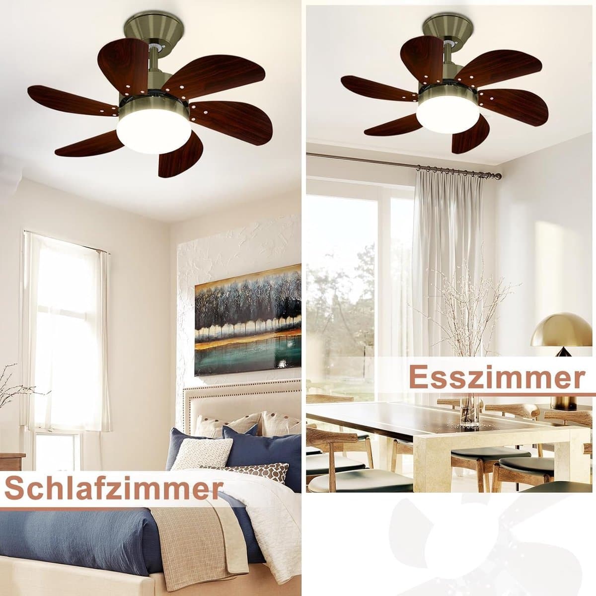 Glitzerlife - Plafond ventilator met verlichting - Ventilator lamp plafond - stille plafondventilator - stille motor met afstandsbediening -E27 ijzer en acryl - Ø75cm - notenhout thumbnail 7