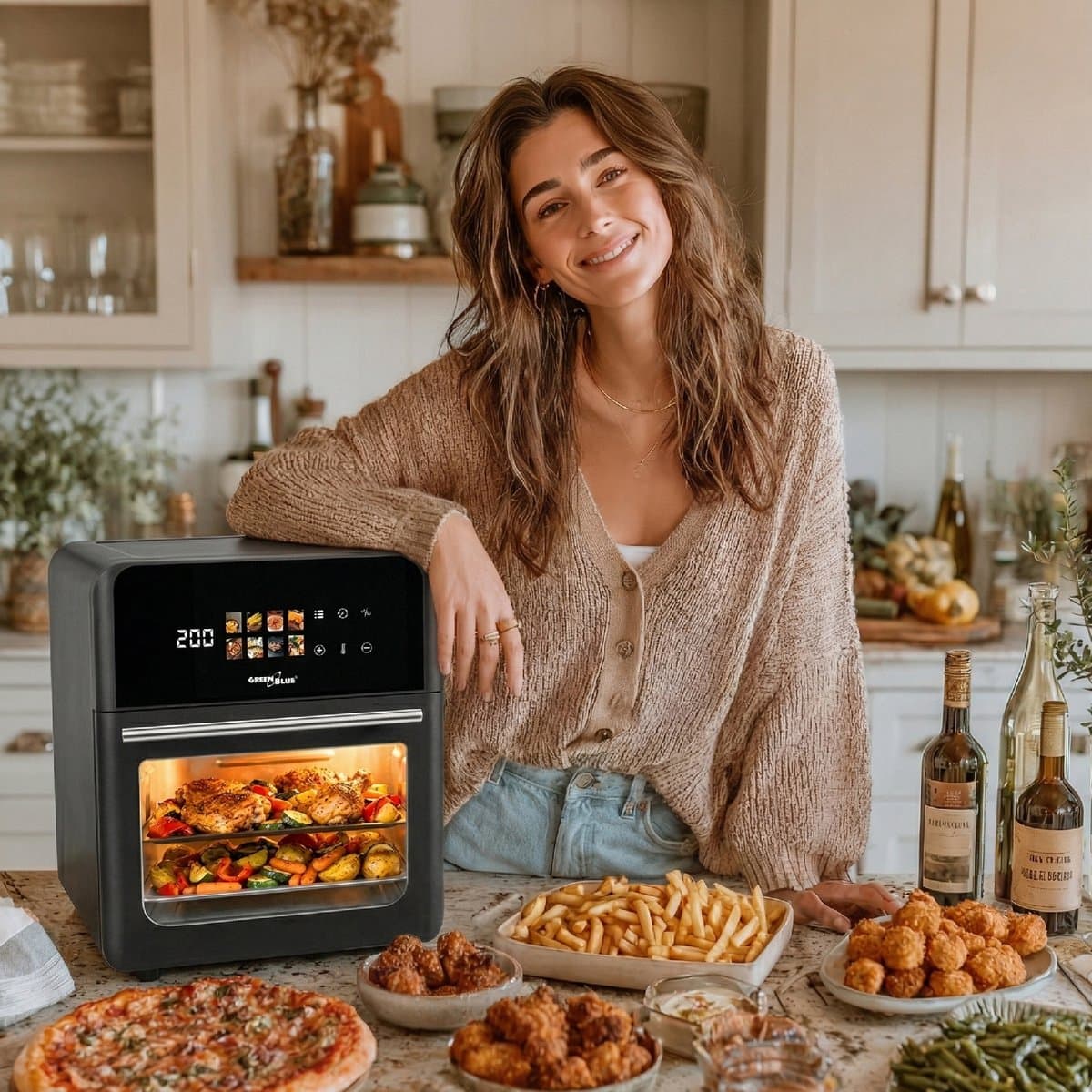 GreenBlue GB950 - AIR FRYER - Vetvrije friteuse - 1800 W - 10 l - 8 programma’s - Accessoires - Timer thumbnail 3