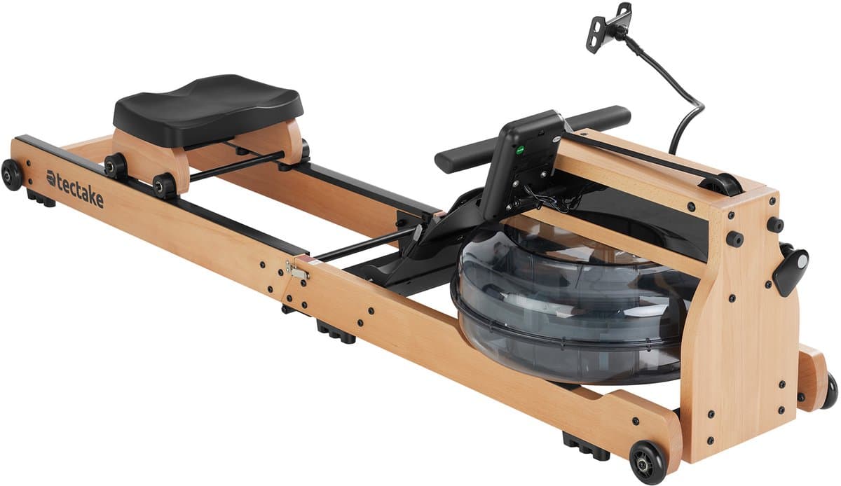 tectake® Houten Roeimachine - Opvouwbare Roeitrainer met 6 Weerstand Standen - Home Gym - Workout Roeiapparaat - Met Trainingscomputer en Borstband - Bluetooth en Kinomap-app compatibel - Draagkracht tot 150kg thumbnail 6