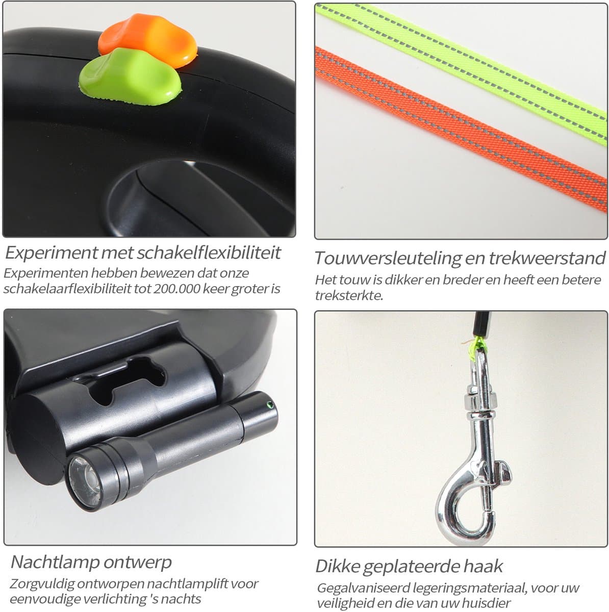 MAGICSHE Dubbele Hondenriem Voor 2 Honden - Intrekbare Dubbele Lijn Met Led Licht - Hondenlijn 3 Meter - Ergonomische Handgreep - Draaibaar - Vuilniszakvak Zwart thumbnail 8