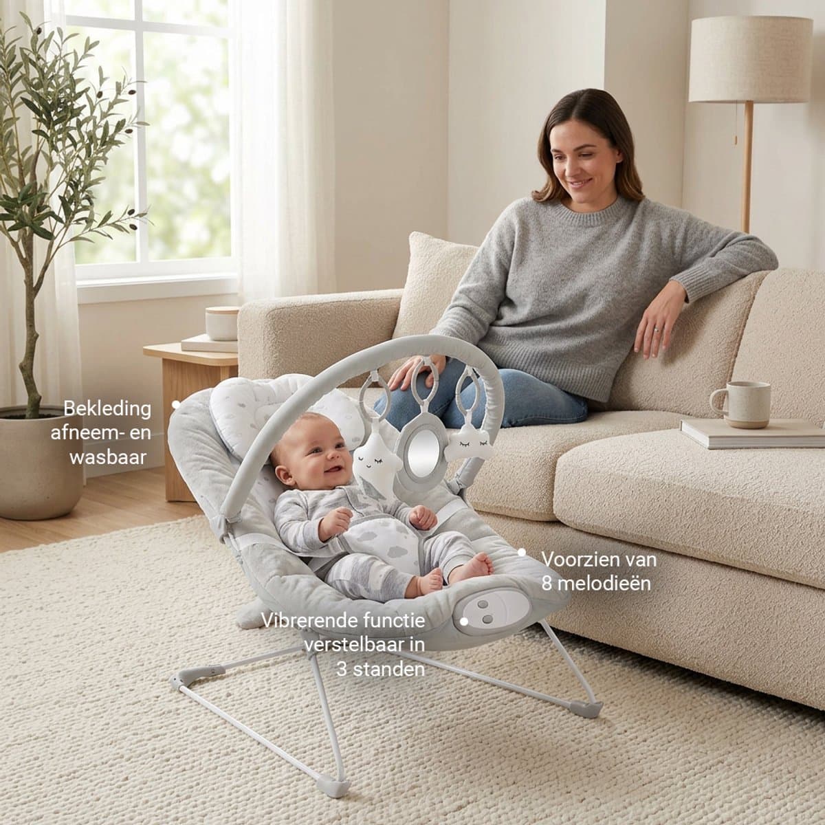 Novi Baby Musical Cloud Wipstoel - Schommelstoel - Grijs - Bouncer thumbnail 4