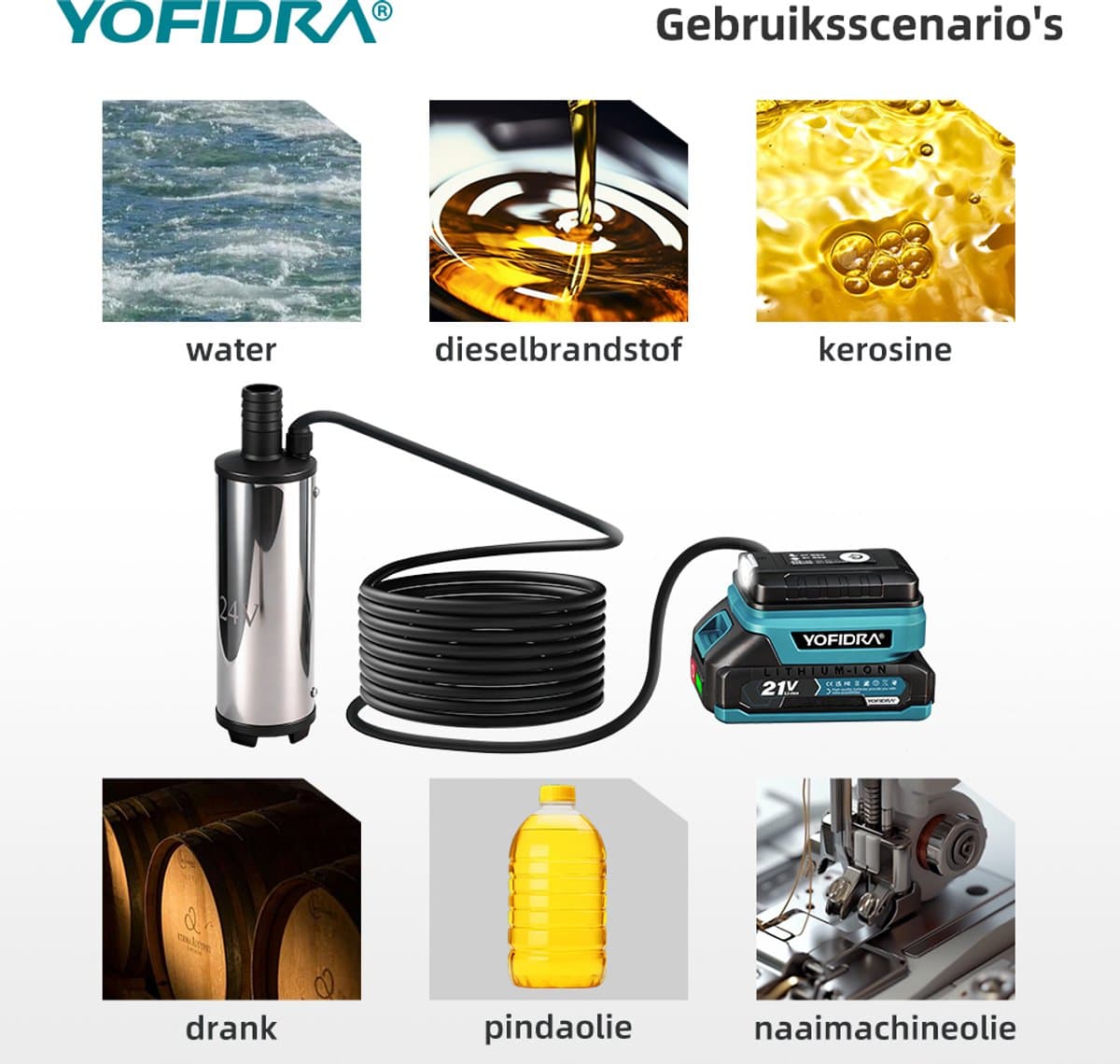 Yofidra Accu Waterpomp - Draagbare Waterpomp - Draagbare Zuigpomp - mit 2x Accu’s - Compact - voor zwembad, tuin, vijver thumbnail 6