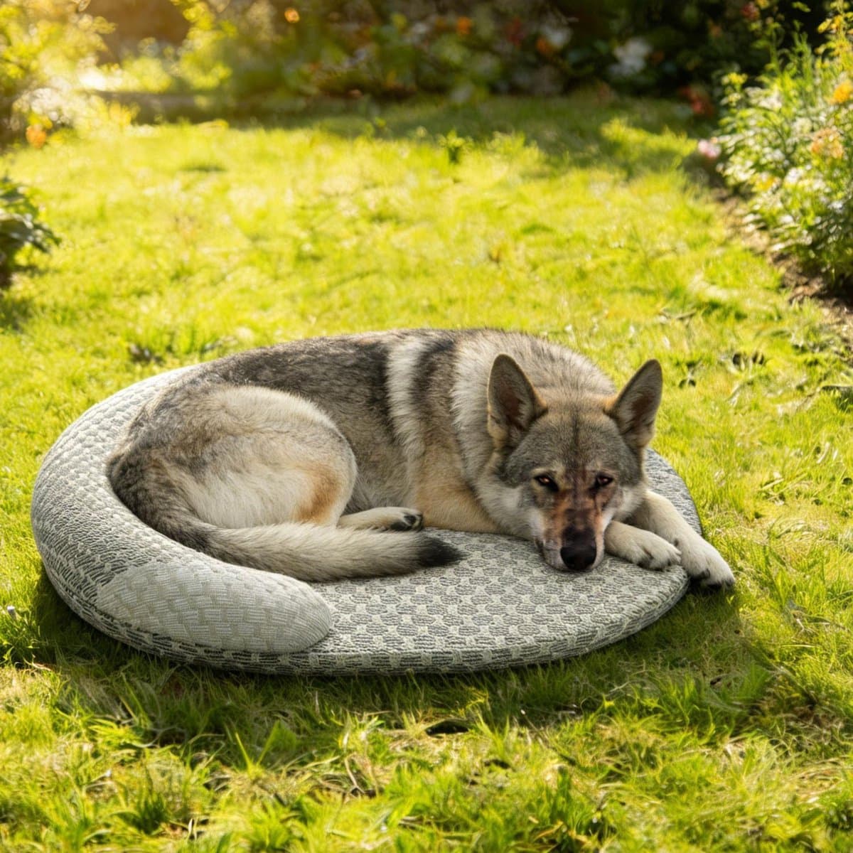 OLOEY Zomers verkoelend kattenbed voor binnenkatten-orthopedisch hondenbed met nekondersteuning-ademend en wasbaar huisdierbed met antisliponderkant-Rustgevend knuffelbed voor katten-honden-puppy's en kittens-Grijs(M) thumbnail 2