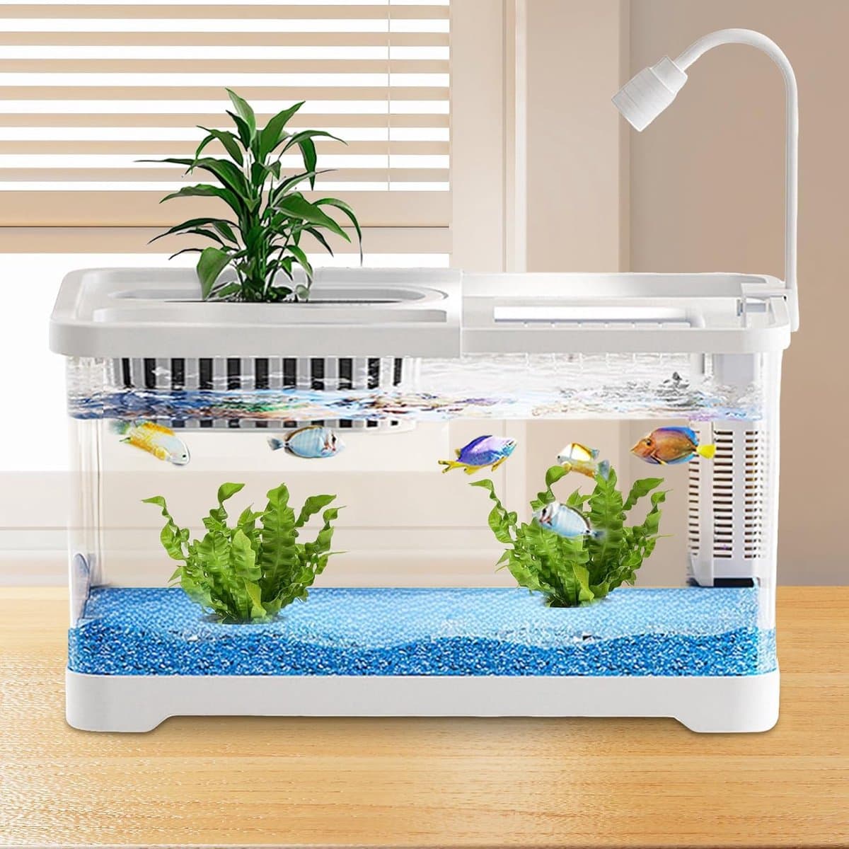 Aquarium Complete Set - Kleine Visbak - Decoratieve Woondecoratie - Kristalhelder Zicht - 30 x 19 x 18 cm - Wit thumbnail 6