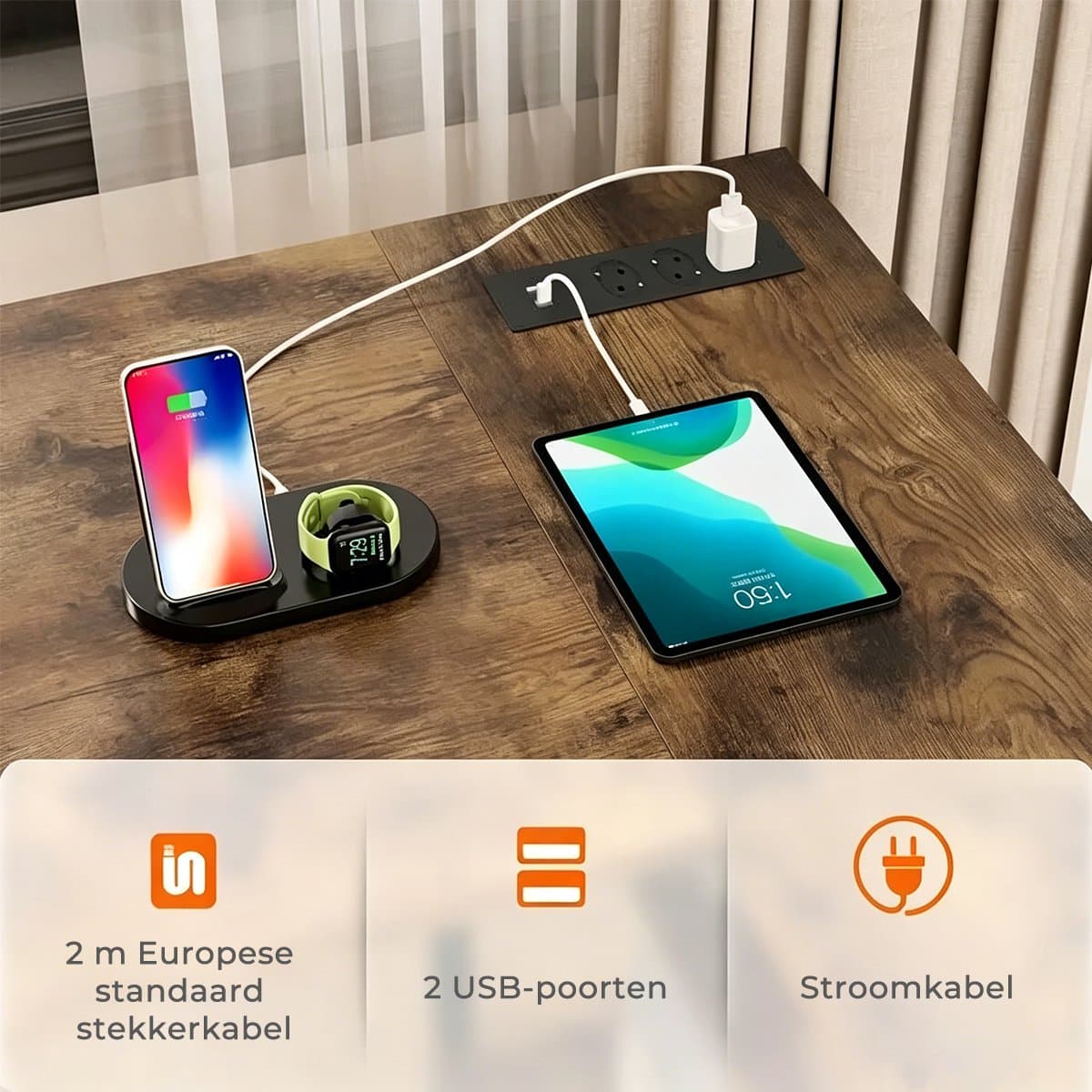 Gaming Bureau met LED Verlichting - 120x120x75cm - L-Vormig Game Bureau met Stopcontact - 2 Non Woven Lade - Gaming Desk - Computer Tafel - Gaming Tafel - Bureau voor Gamen, Studeren en Werken - Vintage Bruin thumbnail 5