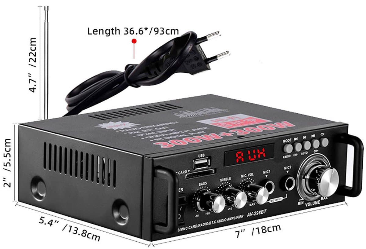 Versterker Stereo HiFi - Bluetooth 5.0 - HIFI Bluetooth Power Amplifier - Audio Versterker - Versterker - Stereo Versterker - Amplifier - Versterkers - FM-radio - SD/USB-kaartingang - LCD-scherm thumbnail 2