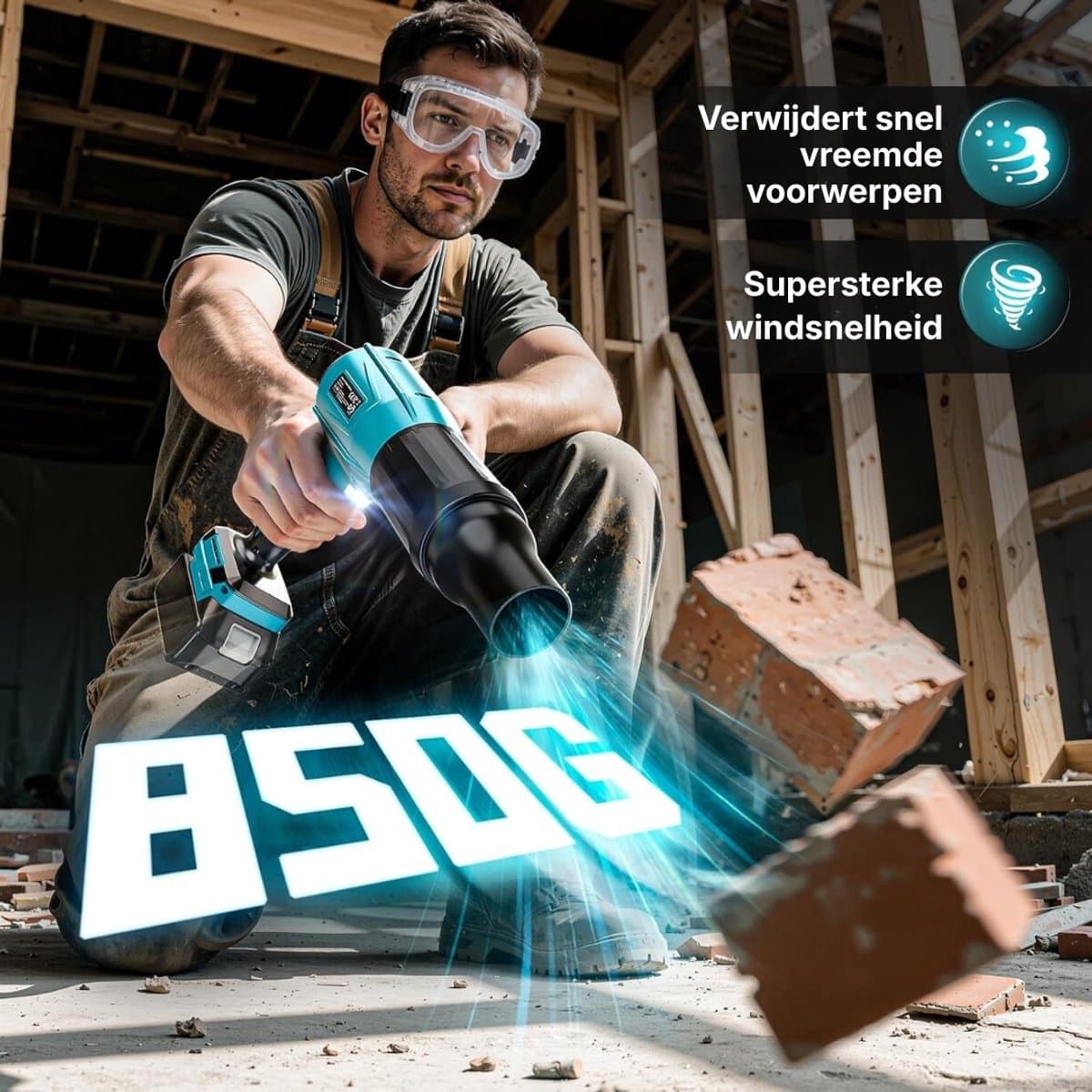 Turbo accublazer voor Makita 18V accu's, borstelloze motor met 80.000 tpm, luchtsnelheid van 60 m/s en luchtdruk van 850 g, draagbare bladblazer voor het verwijderen van bladeren, stof en sneeuw. thumbnail 3