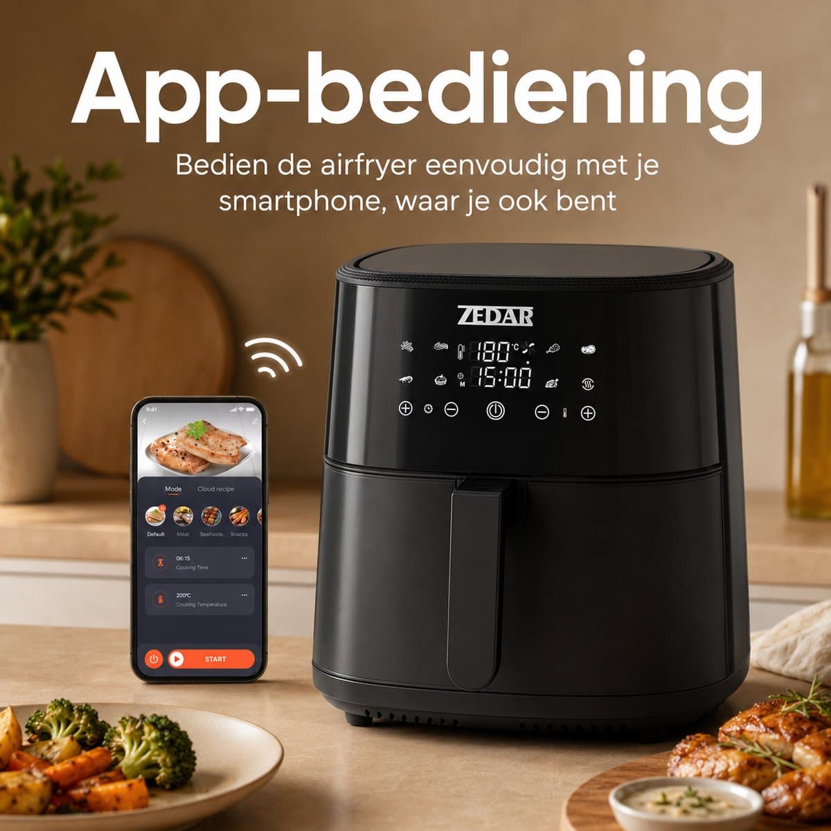 Airfryer XXL - Met APP - Groot 8 Liter - Heteluchtfriteuse - Zwart - Digital Touchscreen - 50 voorgeprogrammeerde gerechten Zedar AF600 thumbnail 7