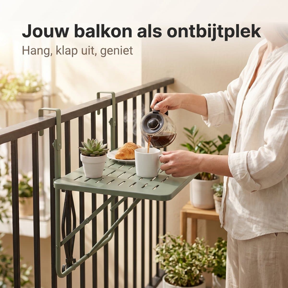 Lomera Balkontafel Hangend - Inklapbare Hangtafel voor Balkon - Klaptafel in Hoogte Verstelbaar - Opklapbare Balkonbar - Balkon Tafel voor Reling - Wandtafel - Bijzettafel Buiten - Vouwtafel Ophangbaar voor Balkonrek - Mat Groen thumbnail 5