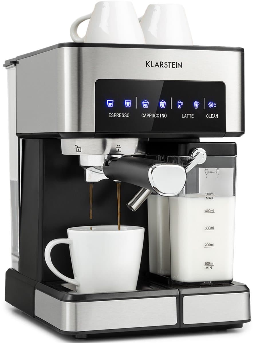 Klarstein Koffiemachine Espresso Pistonmachine met Melkopschuimer, 1,8 L Mini Espressomachine met Piston, 20 Bar RVS Compact, Melkreservoir, 1350 W Koffiemachine voor Gemalen Koffie - Stoompijpje Touch LED - Coffee Machine thumbnail 6
