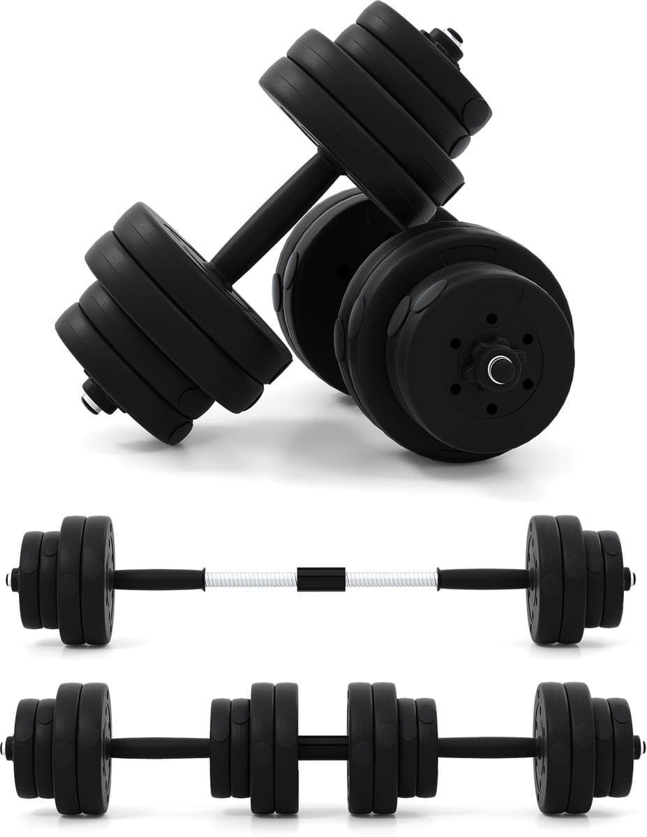 COSTWAY 2-in-1 halterset, 30 kg, 2-delige set, korte en lange halter, verstelbaar, halterset met verbindingsbuis voor krachttraining, fitness, home gym