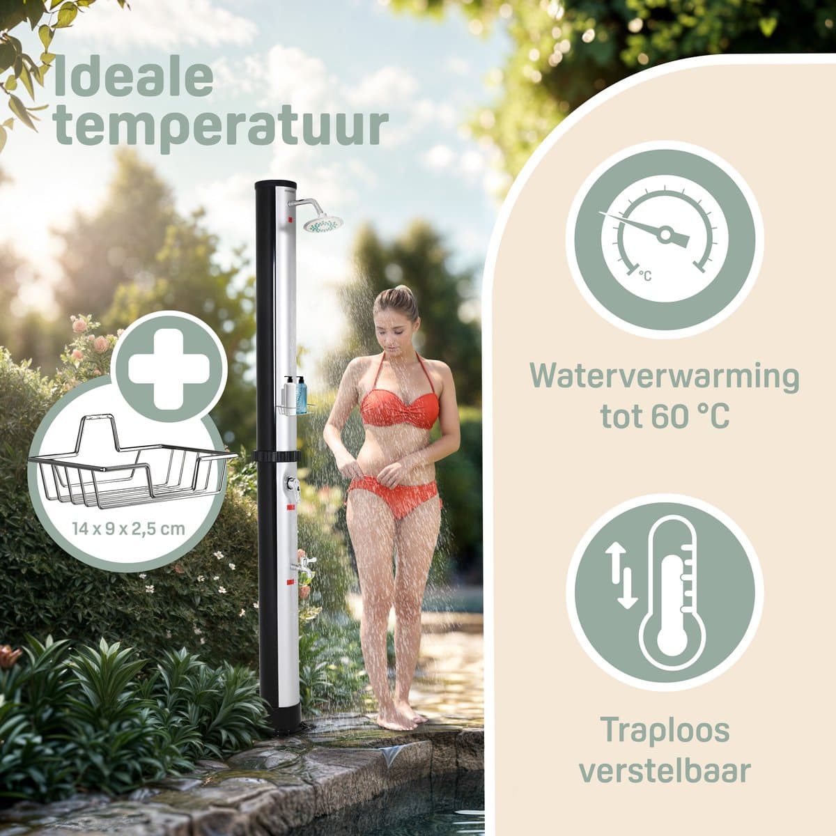 Monzana Buitendouche 35 liter – Solar UV-Bestendig 60°C - Zwart thumbnail 5