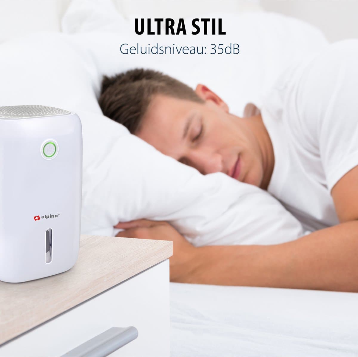 alpina Mini Luchtontvochtiger - Stille Ontvochtiger 35 dB - Dehumidifier voor 100M³ - Ontvochtigt tot 330ml per Dag - Vrijstaande Deshumidificateur - 14,5 x 14,5 x 22,5 cm - Wit thumbnail 3