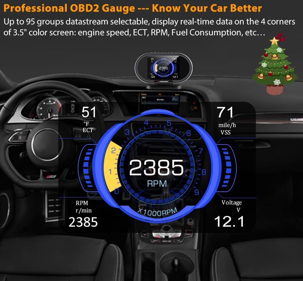 KONNWEI KW206 OBD2 HUD boordcomputer – digitale snelheidsmeter, toerenteller & foutcode uitlezer – universeel benzine/diesel thumbnail 5