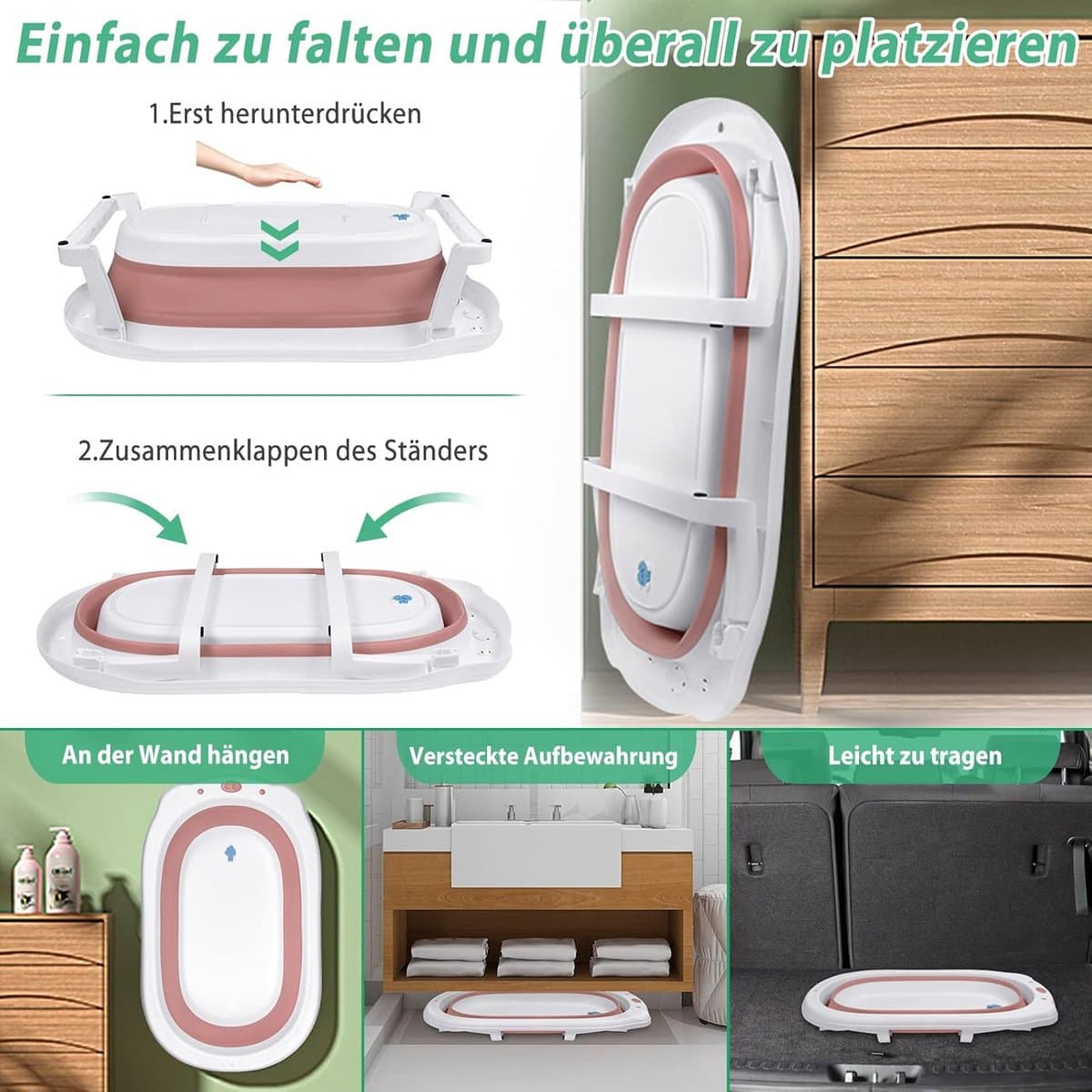 Opvouwbare babybadkuip ergonomisch met afvoer en antislip - ideaal voor pasgeborenen thumbnail 2