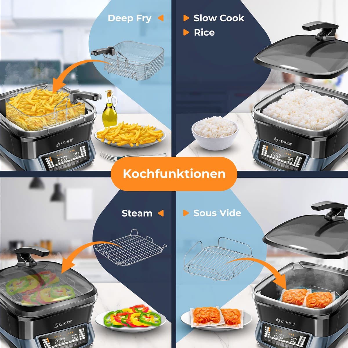 KESSER® Multicooker Airfryer 8L met 16 Kookfuncties Inclusief Stoomkoker, Rijstkoker, Grill Apparaat thumbnail 8