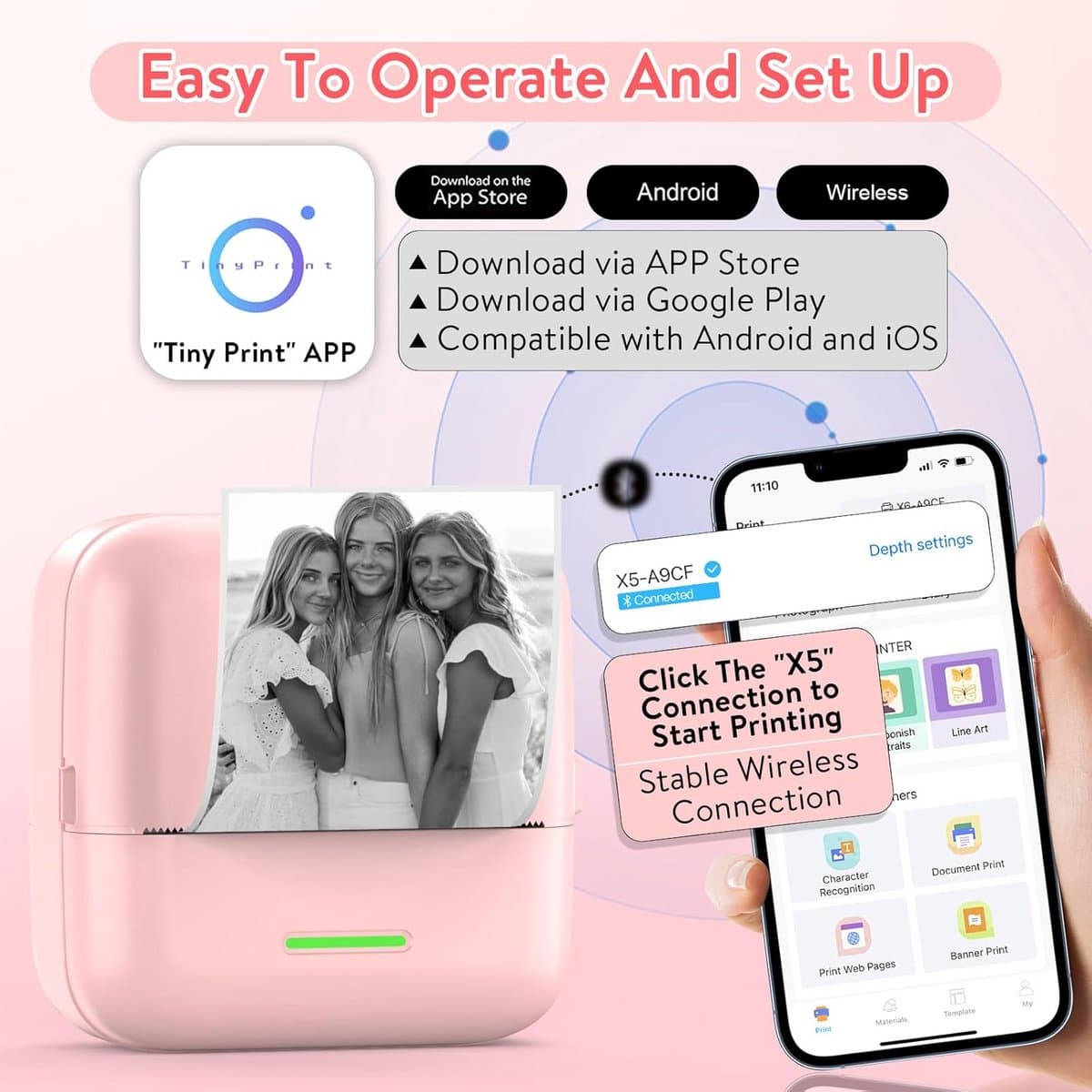 Draagbare Mini Printer voor Smartphone - Thermische Zakprinter voor Foto's, Stickers, Labels en Notities thumbnail 2
