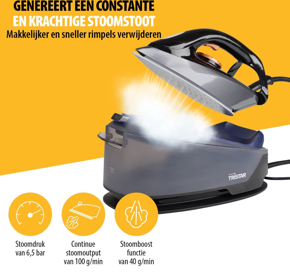 Tristar ST-8930 stoomgenerator: 2200W, 6,5 bar, 1,2L tank thumbnail 2