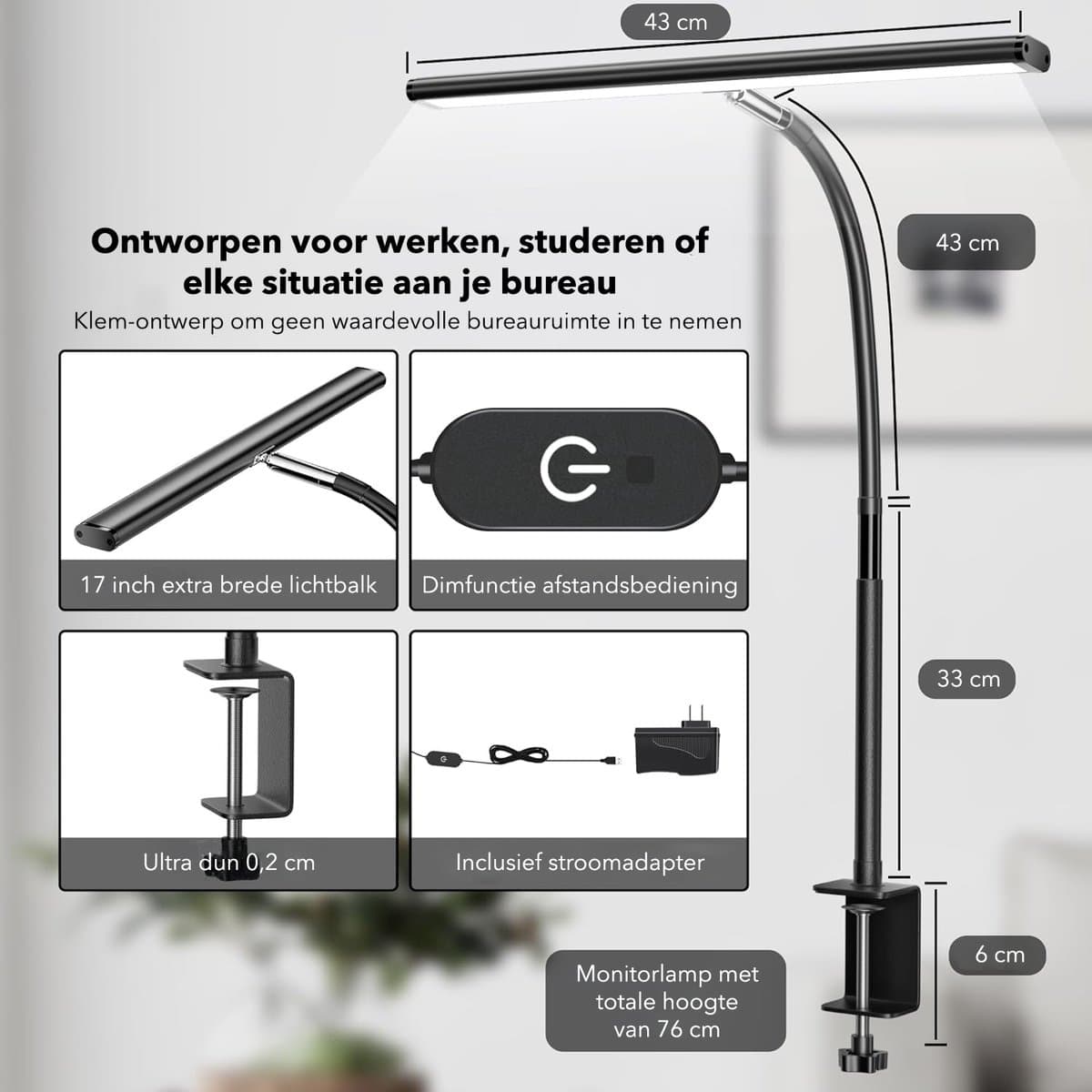 Vicon Bureaulamp LED Dimbaar - 3 Kleuren licht - Met Klem - Monitor lamp - Klemlamp - Leeslamp - Tafellamp - Bedlamp - Hobbylamp thumbnail 5