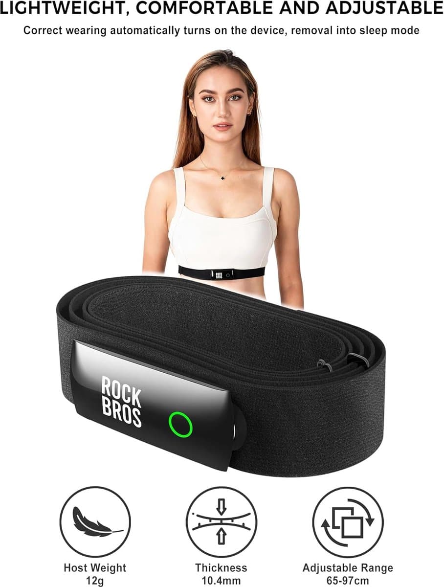 Thijox - Hartslagmeter Borstband Bluetooth ANT+ HRM IP67 Waterdicht LED-display voor Hardlopen Fietsen Strava Zwift Wahoo Garmin thumbnail 6